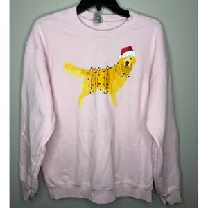 Pink Golden Retriever Christmas Sweatshirt  Size M Gildan Heavy Blend
